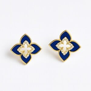 Venetian Princess Style Blue Floral Earrings With Zirconia